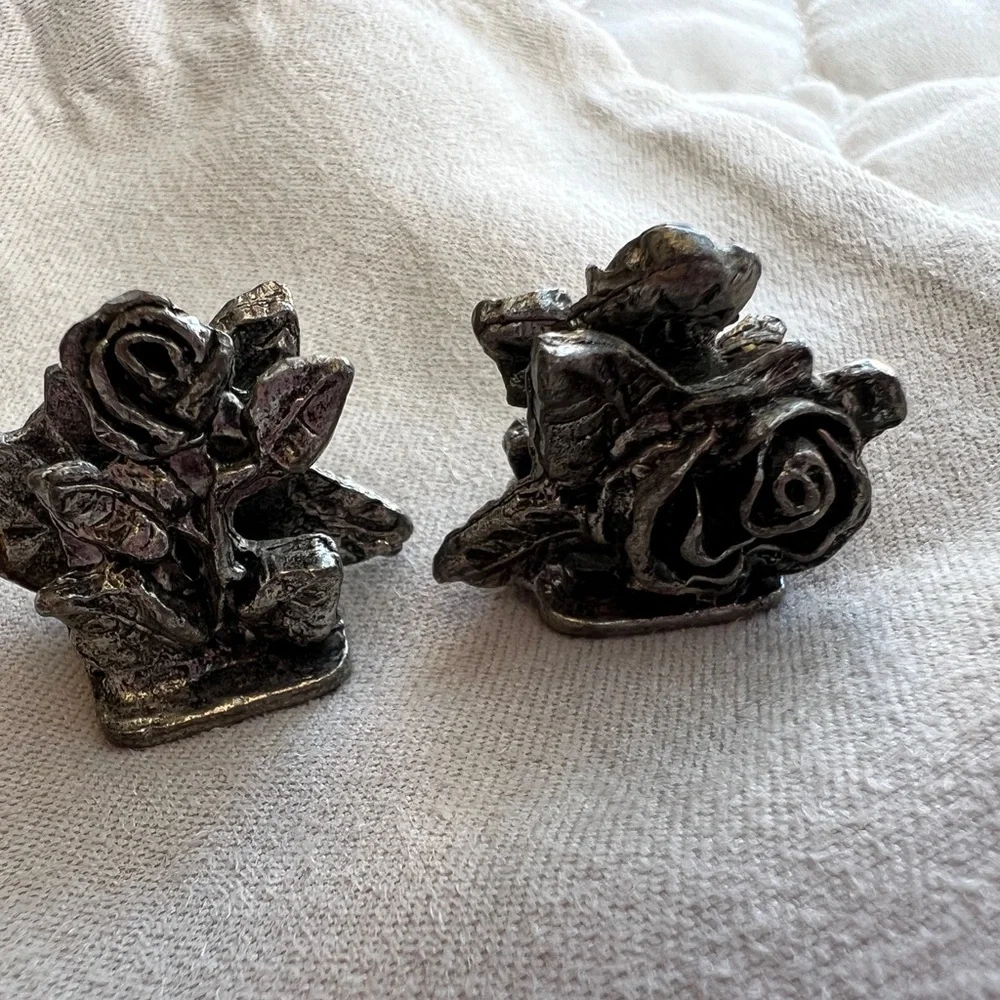 Vintage Bundle 2 Miniature Metzke Antique Pewter Rose Card Holders bride groom